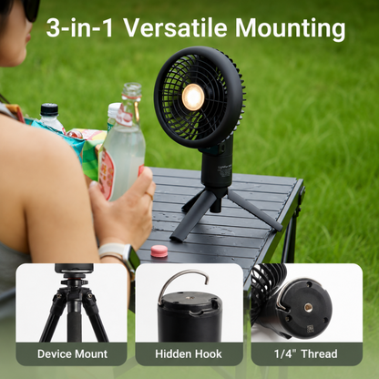 ORVOIS Zephyr 2-in-1 Wiederaufladbarer Tragbarer Ventilator, Camping-Licht