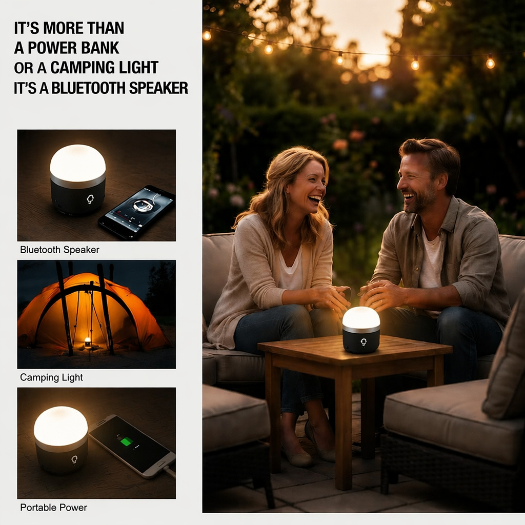 ORVOIS Halo 3-in-1 Outdoor-Campinglampe & Bluetooth-Lautsprecher, Powerbank
