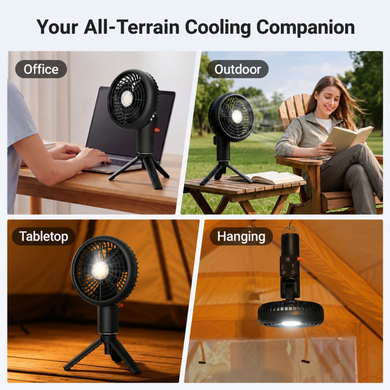ORVOIS Zephyr 2-in-1 Wiederaufladbarer Tragbarer Ventilator, Camping-Licht
