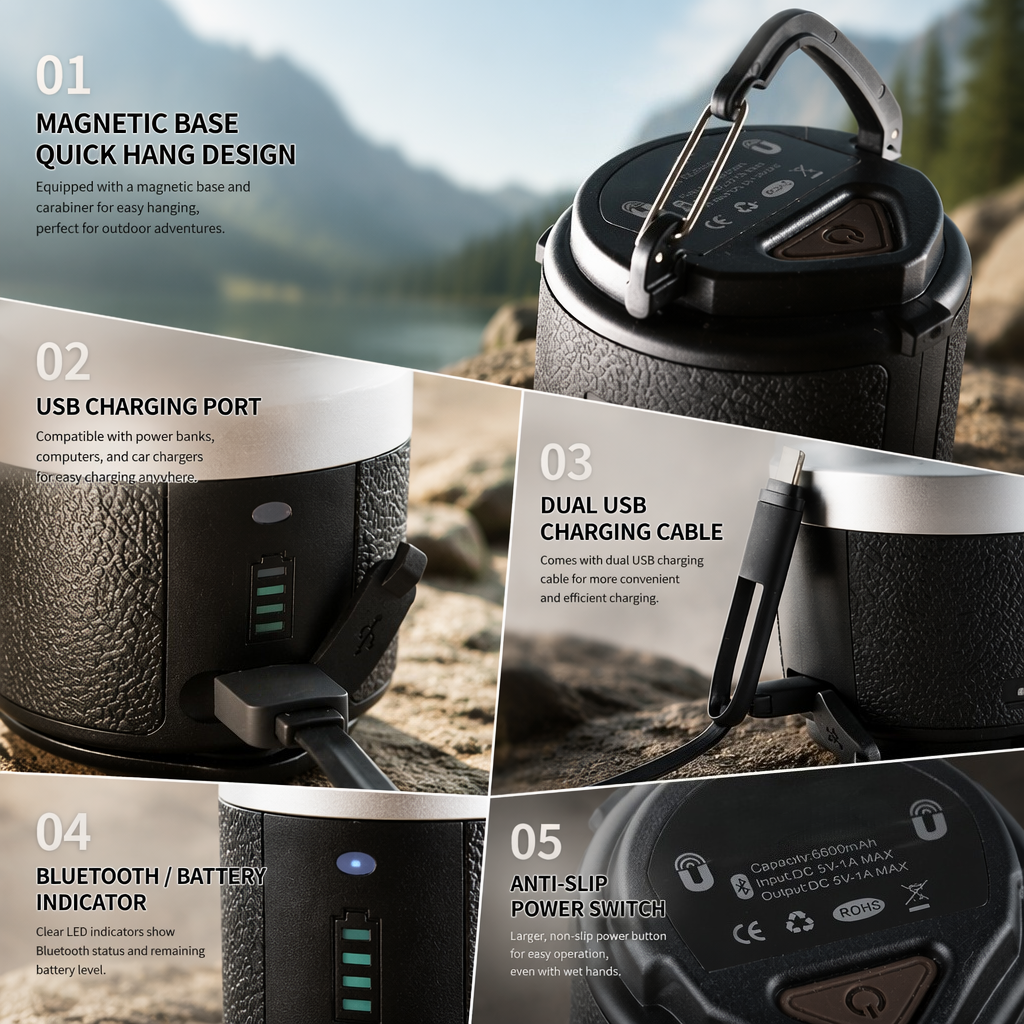 ORVOIS Halo 3-in-1 Outdoor-Campinglampe & Bluetooth-Lautsprecher, Powerbank