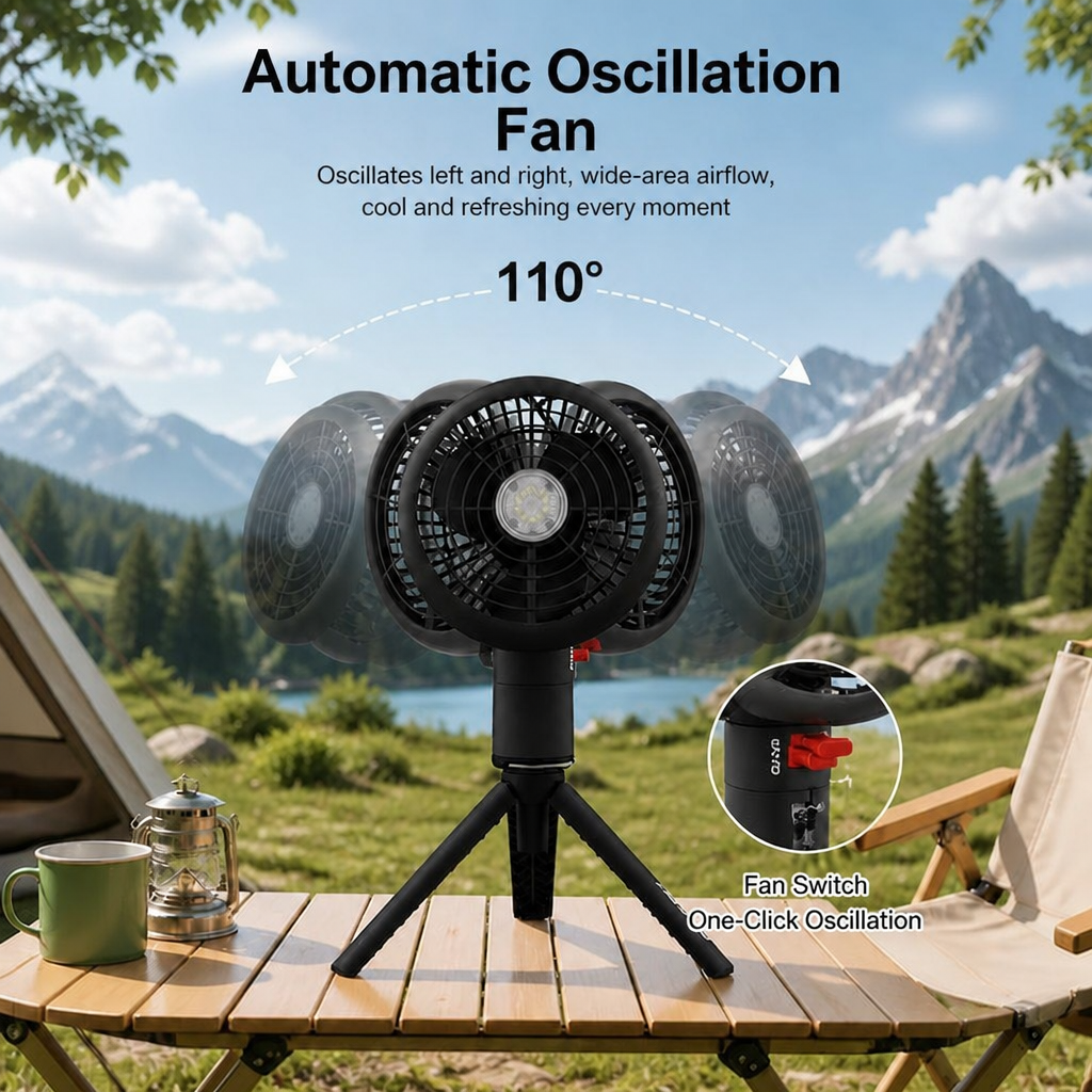 ORVOIS Zephyr 2-in-1 Wiederaufladbarer Tragbarer Ventilator, Camping-Licht