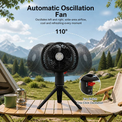ORVOIS Zephyr 2-in-1 Wiederaufladbarer Tragbarer Ventilator, Camping-Licht